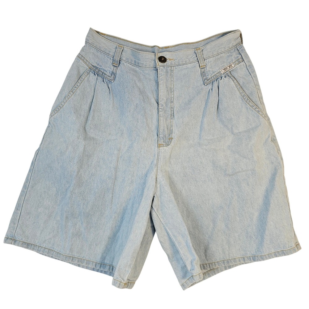 Vintage Cherokee High Waisted Pleated Denim Shorts Light Wash Made in USA 14